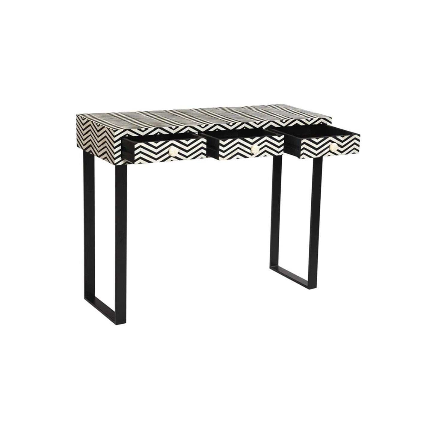 Handmade Customized Bone Inlay Chevron Pattern 3 Drawer Console Table