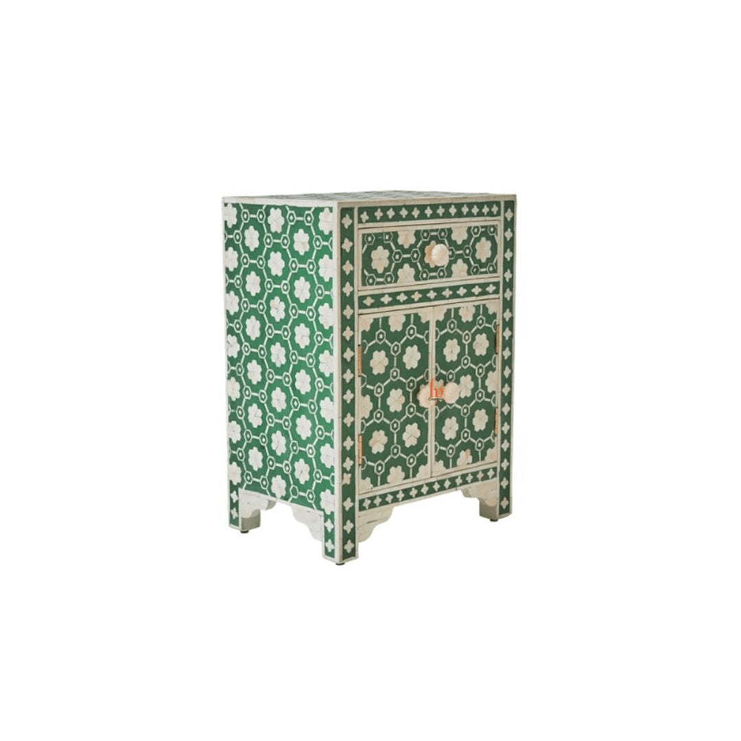 Personalized Jade Green Floral Bone Inlay Bedside Table