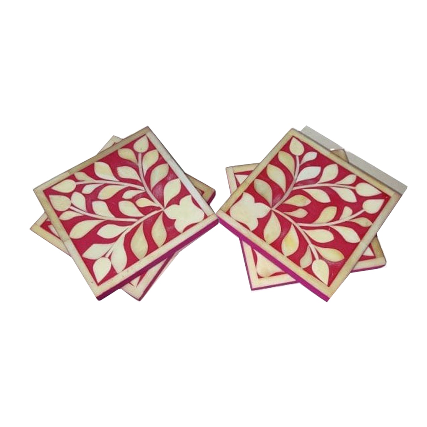 Handmade Customized Bone Inlay Floral Coaster Set of 4 Coaster Plate for Home Decor