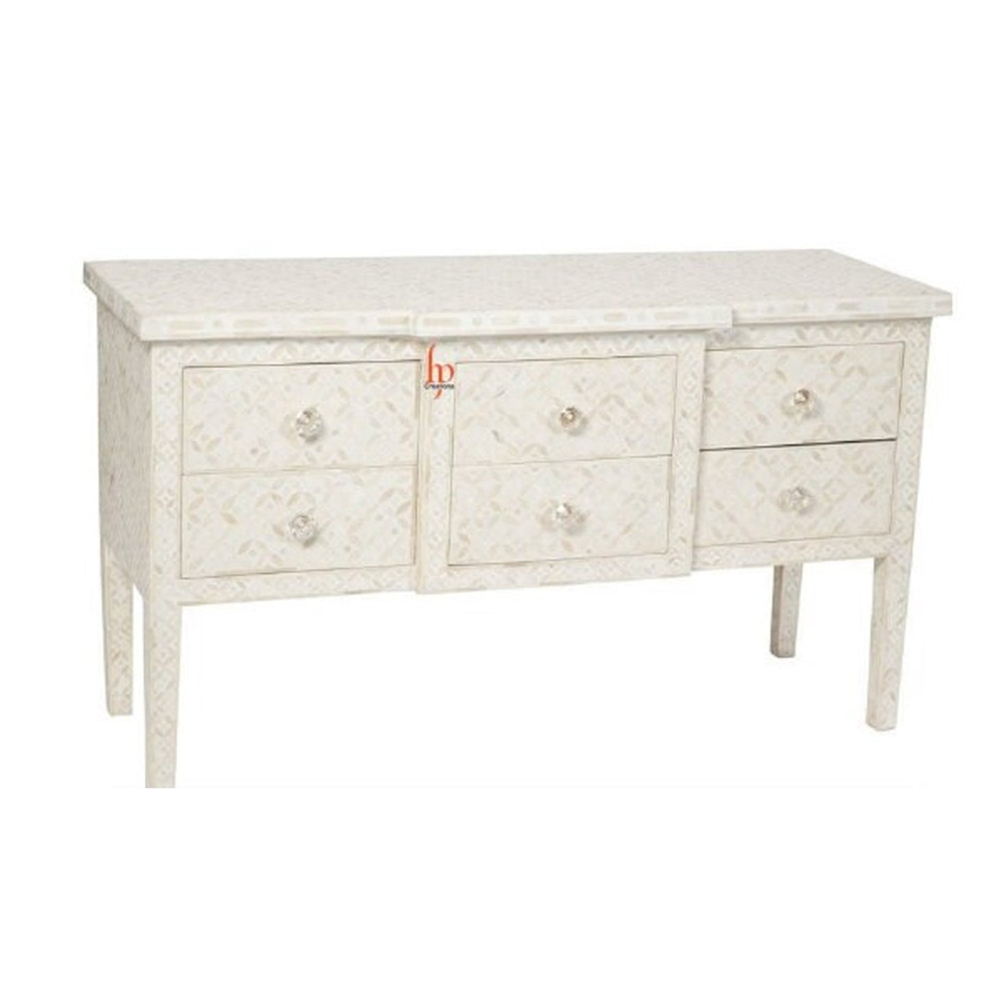 Handmade Bone Inlay Console 6 Drawer Geometric Design Stunning Look Entrance Table Beautiful Home Decor Table Furniture