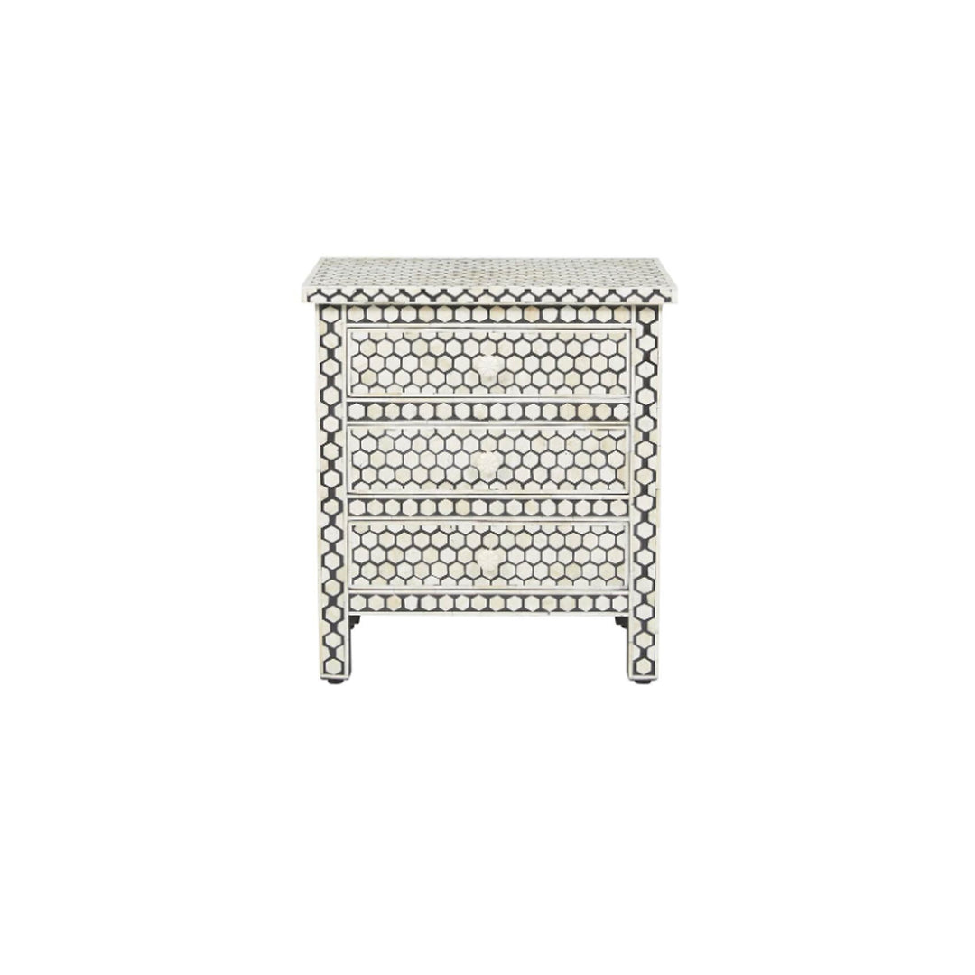 Personalized Handmade Bone Inlay 3 Drawer Honeycomb Design Bedside Table/ Attractive Home Deco
