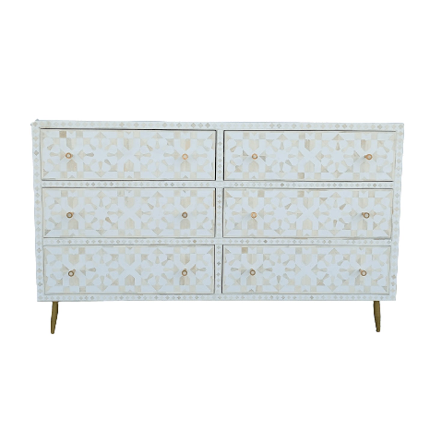 Handmade Customized Bone Inlay Moroccan Pattern Chest of 6 Drawer