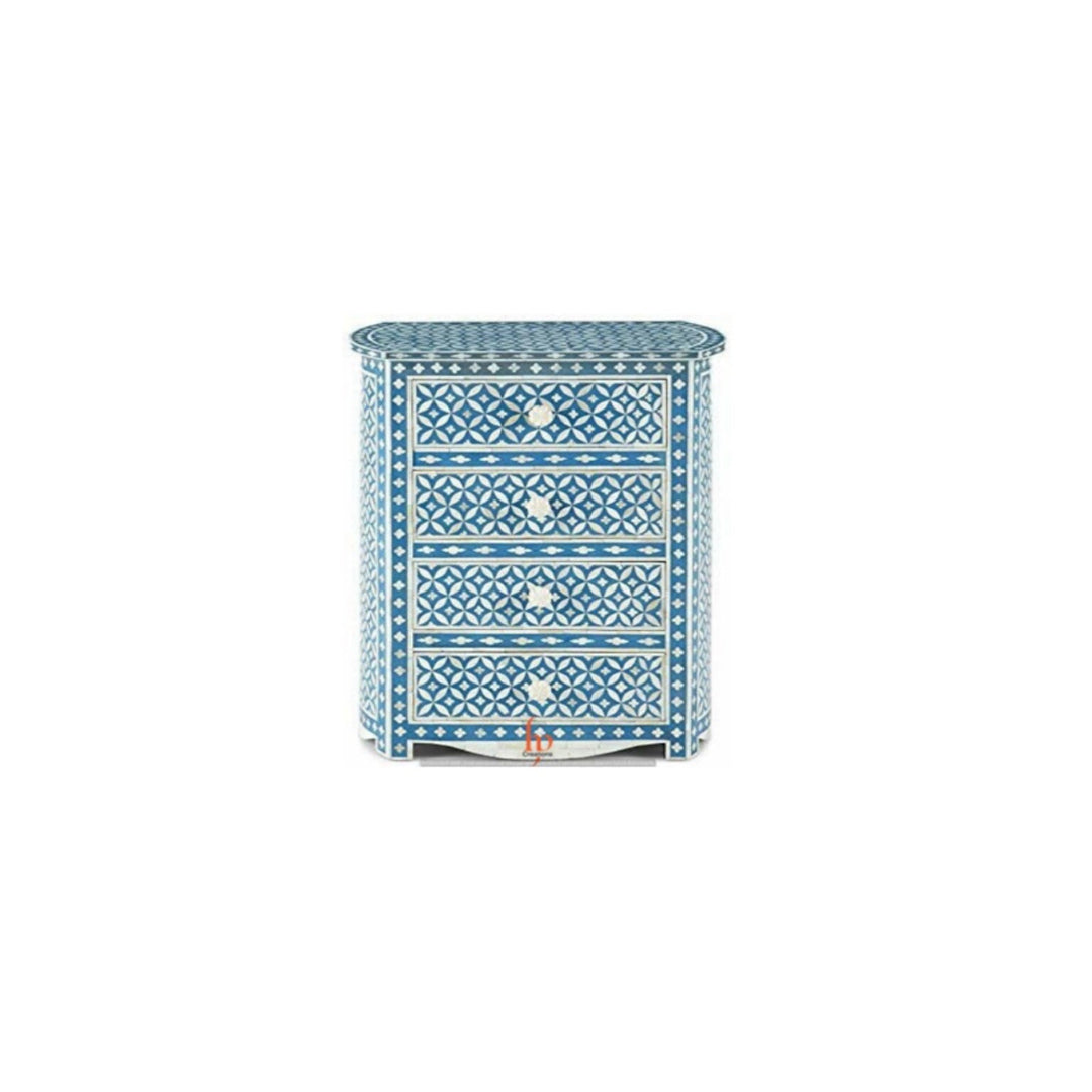 Personalized Bone Inlay 4 Drawers semi round, Geometric Pattern design Bedside