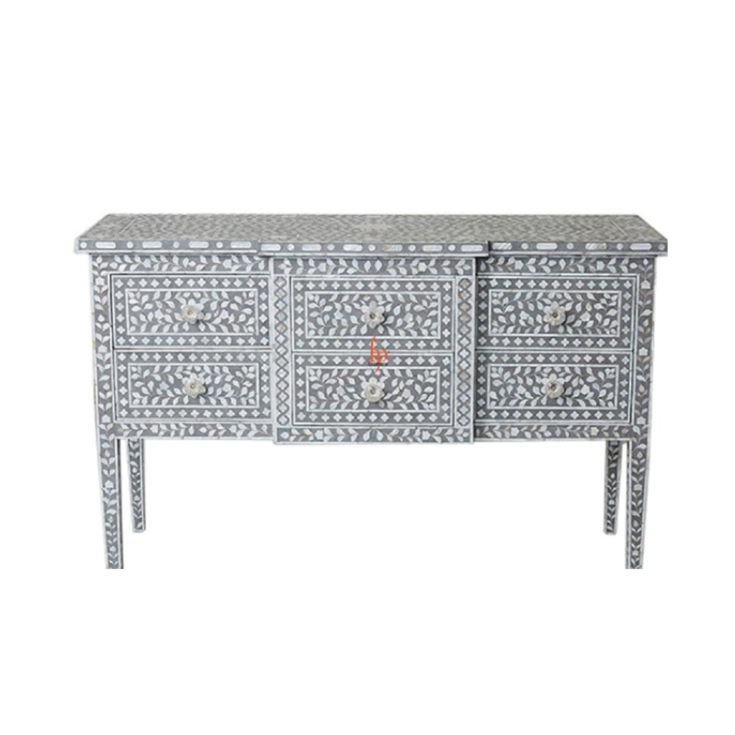 Handmade Bone Inlay Console 6 Drawer Geometric Design Stunning Look Entrance Table Beautiful Home Decor Table Furniture