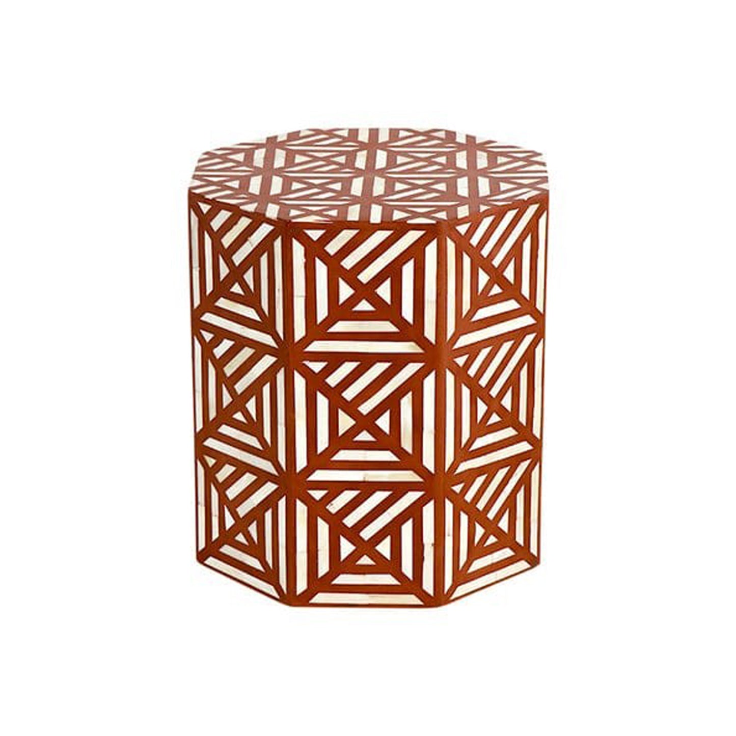Handmade Customized Bone Inlay Geometric Pattern Hexagonal Stool Best For Home Decor