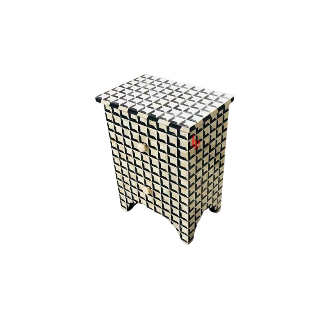 Black color Bone inlay Bedside Table Night Stand End table for Bedroom Decor