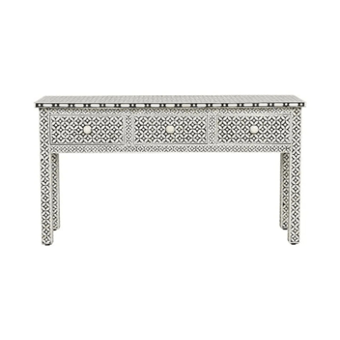 Handmade Bone Inlay Three Drawer Geometric Console