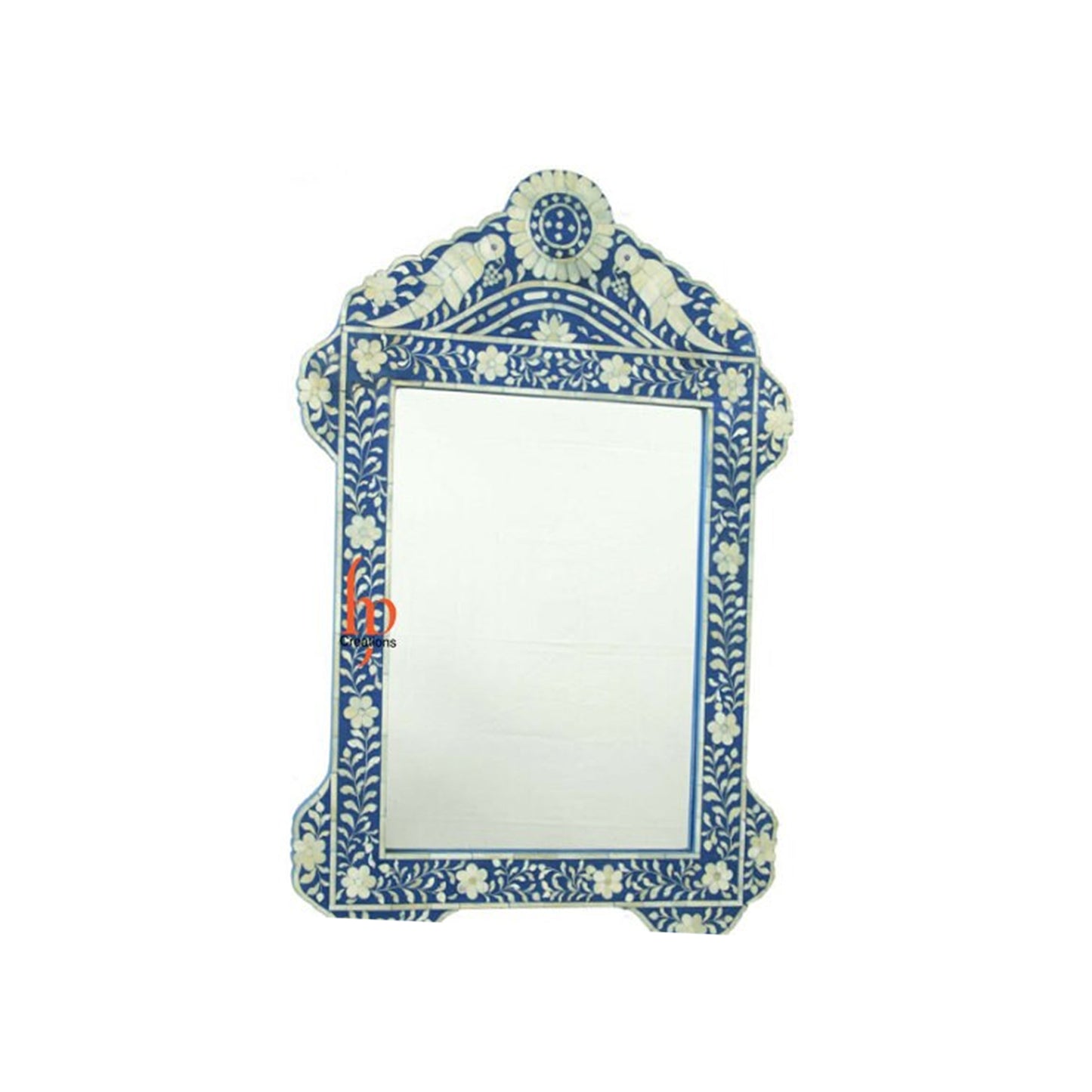 Personalized Handmade Bone Inlay Large Mirror With Floral Bird Design
