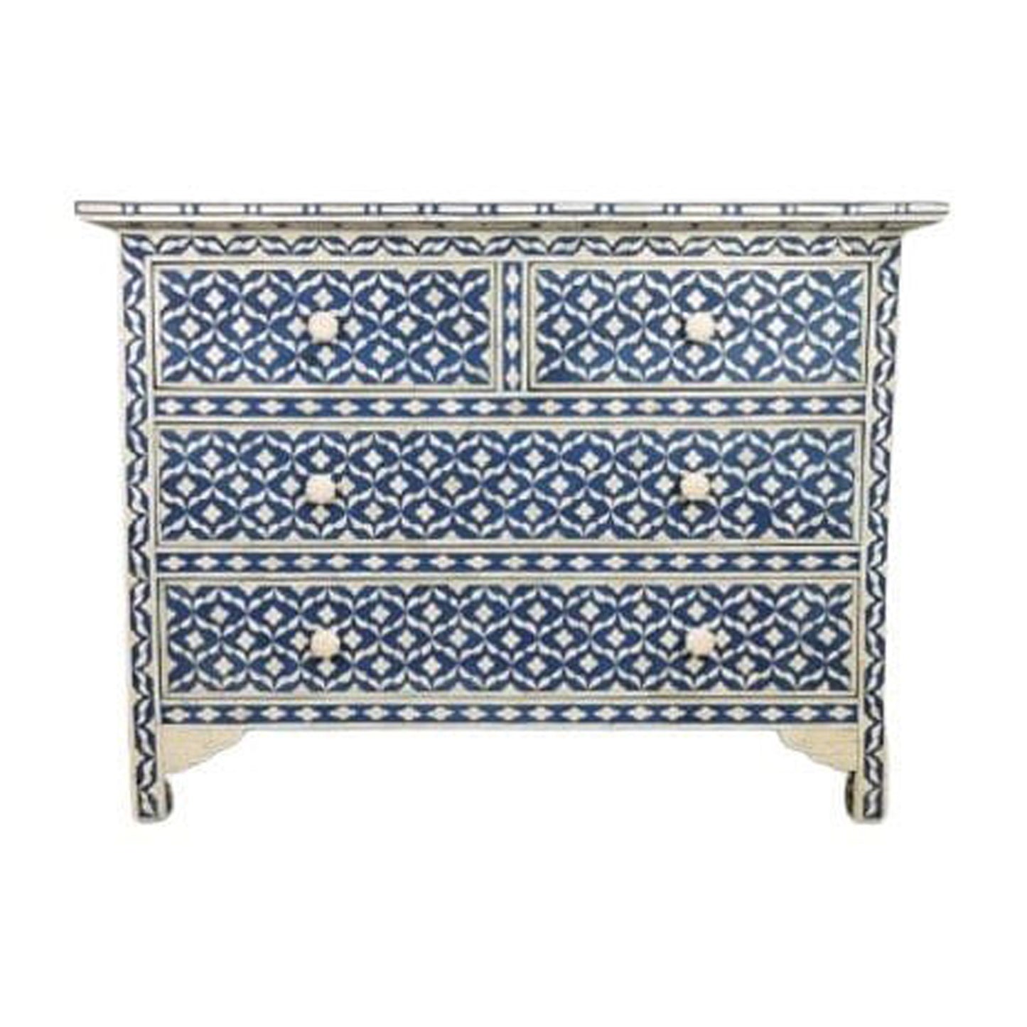 Handmade Customized Bone Inlay Geometric Pattern Chest of 4 Drawer for Home and Office