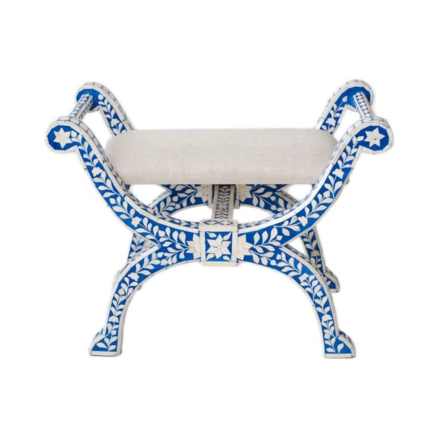 Handmade Customized Bone Inlay Floral Pattern Stool Best For Home Decor