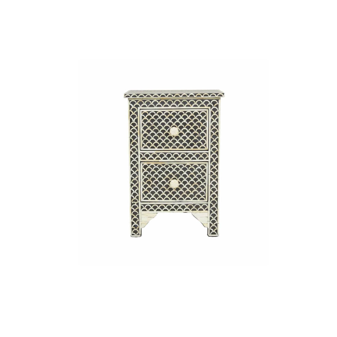 Black color Bone inlay Bedside Table Night Stand End table for Bedroom Decor Fish Scale Design