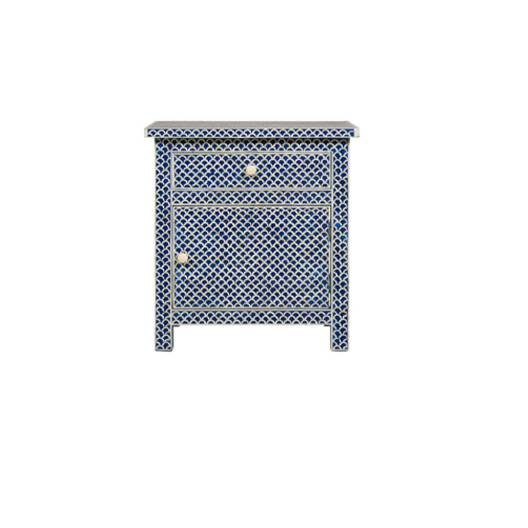 Bone Inlay Large Fish Scale Design Bedside with One Drawer and One Door /Personalized / Customized
