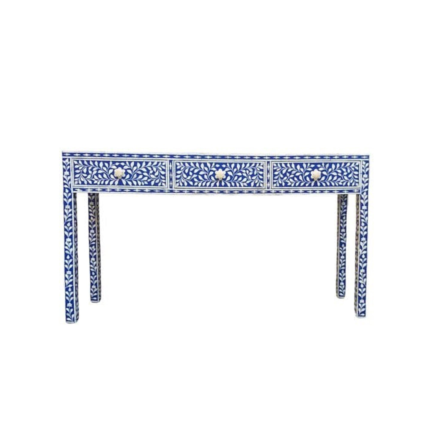 Handmade Customized Bone Inlay Floral Pattern 3 Drawer Console Table