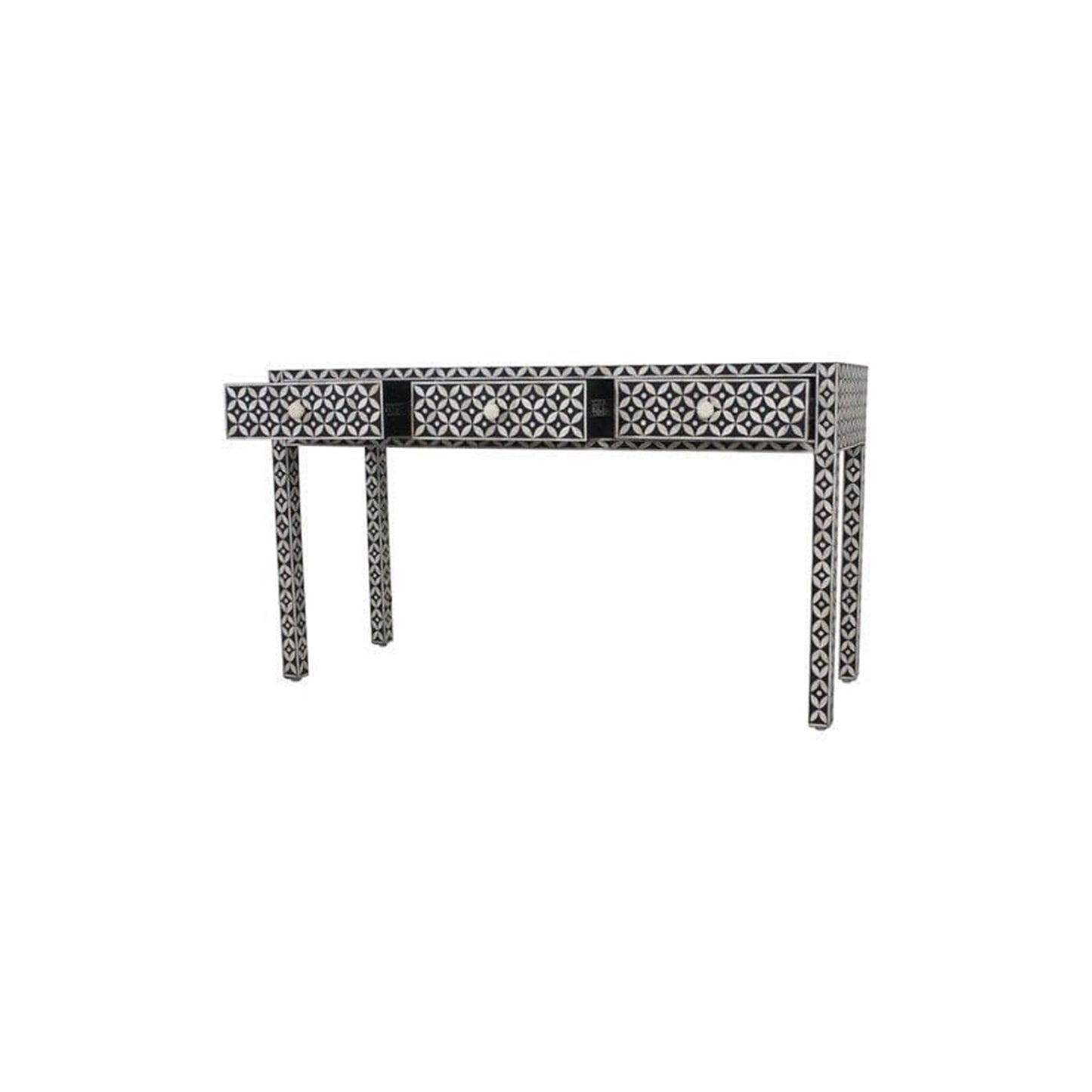 Handmade Customized Bone Inlay Star Eye Pattern 3 Drawer Console Table