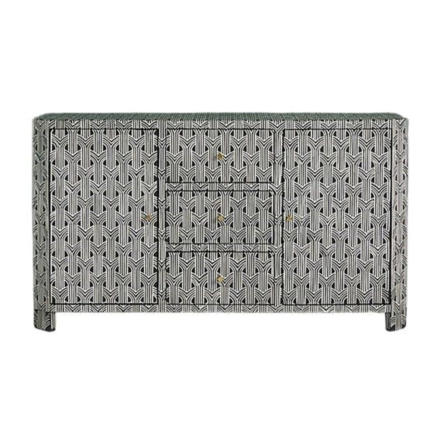Handmade Customized Bone Inlay Geometric Pattern Chest of 3 Drawer