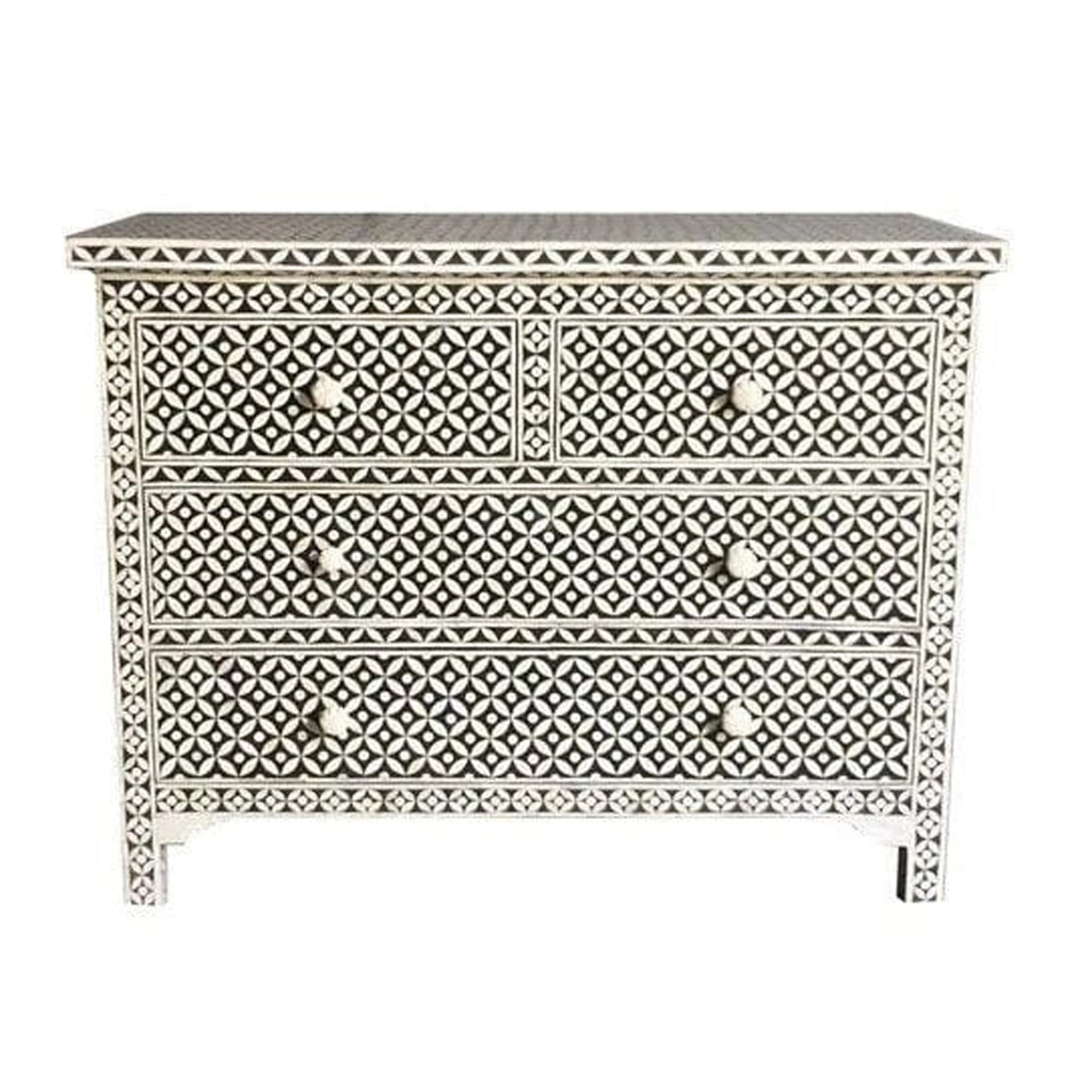 Handmade Customized Bone Inlay Star Eye Pattern Chest of 4 Drawer