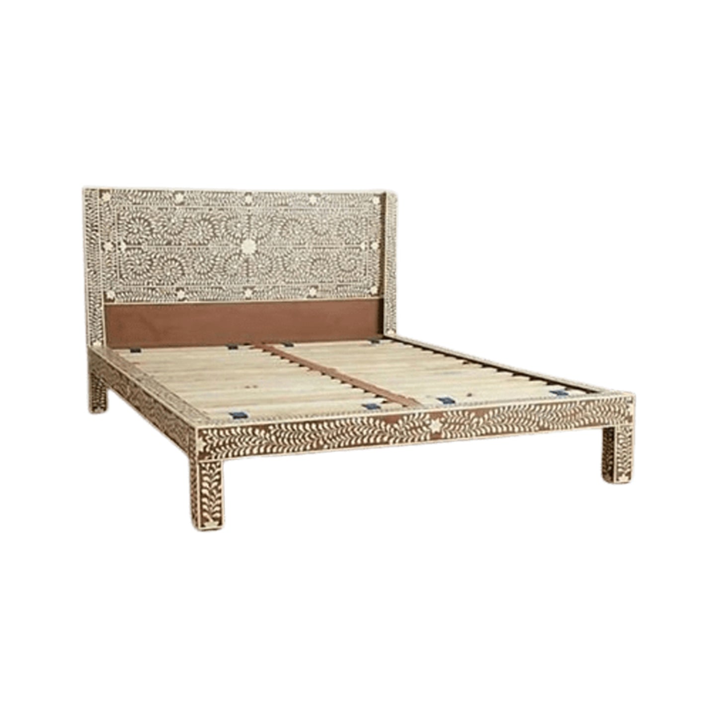Handmade Bone Inlay King and Queen Size Bed Frame with Headboard for Bedroom Decor
