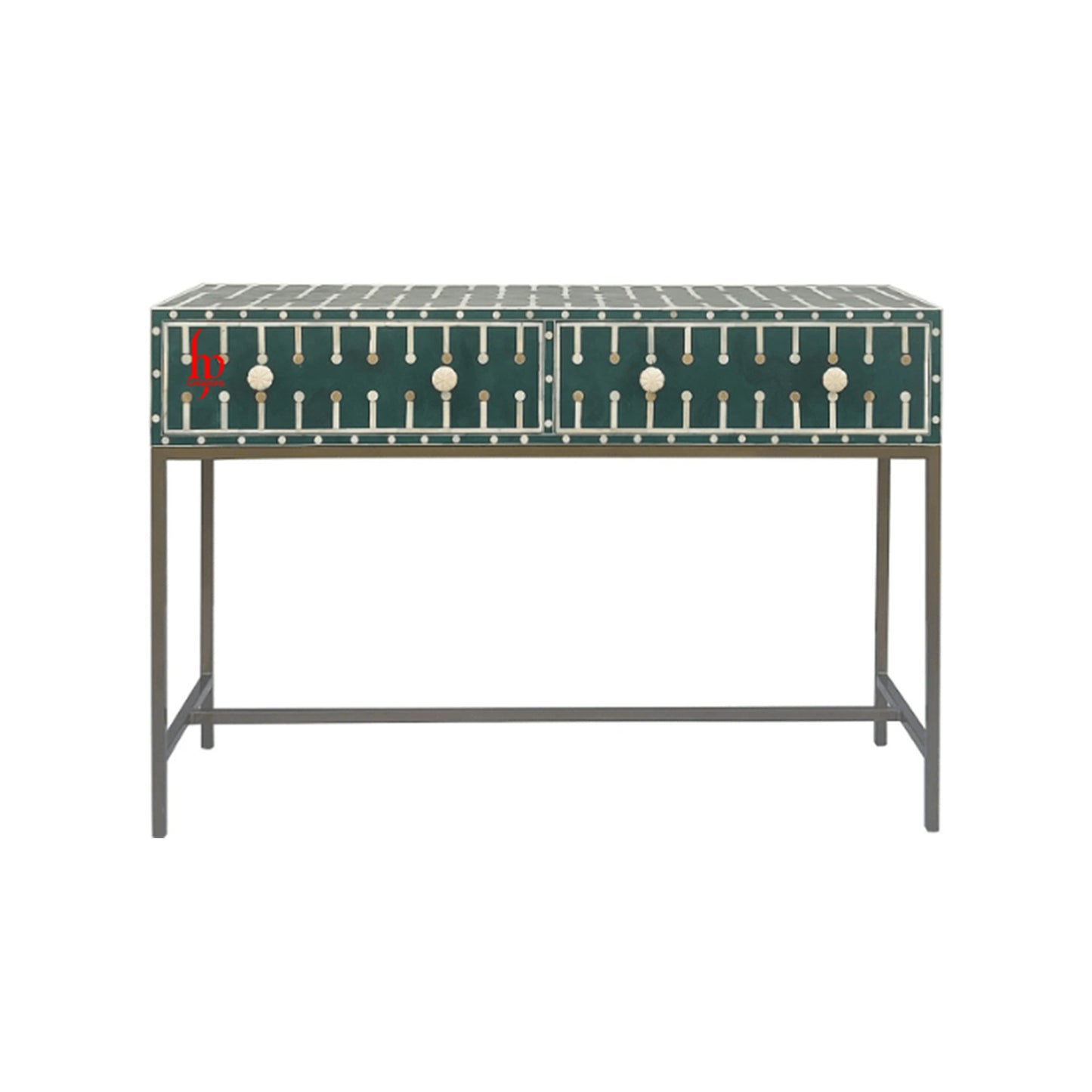 Hand-Crafted Green Console Table with Iron Base Perfect Home Décor Hallway Table
