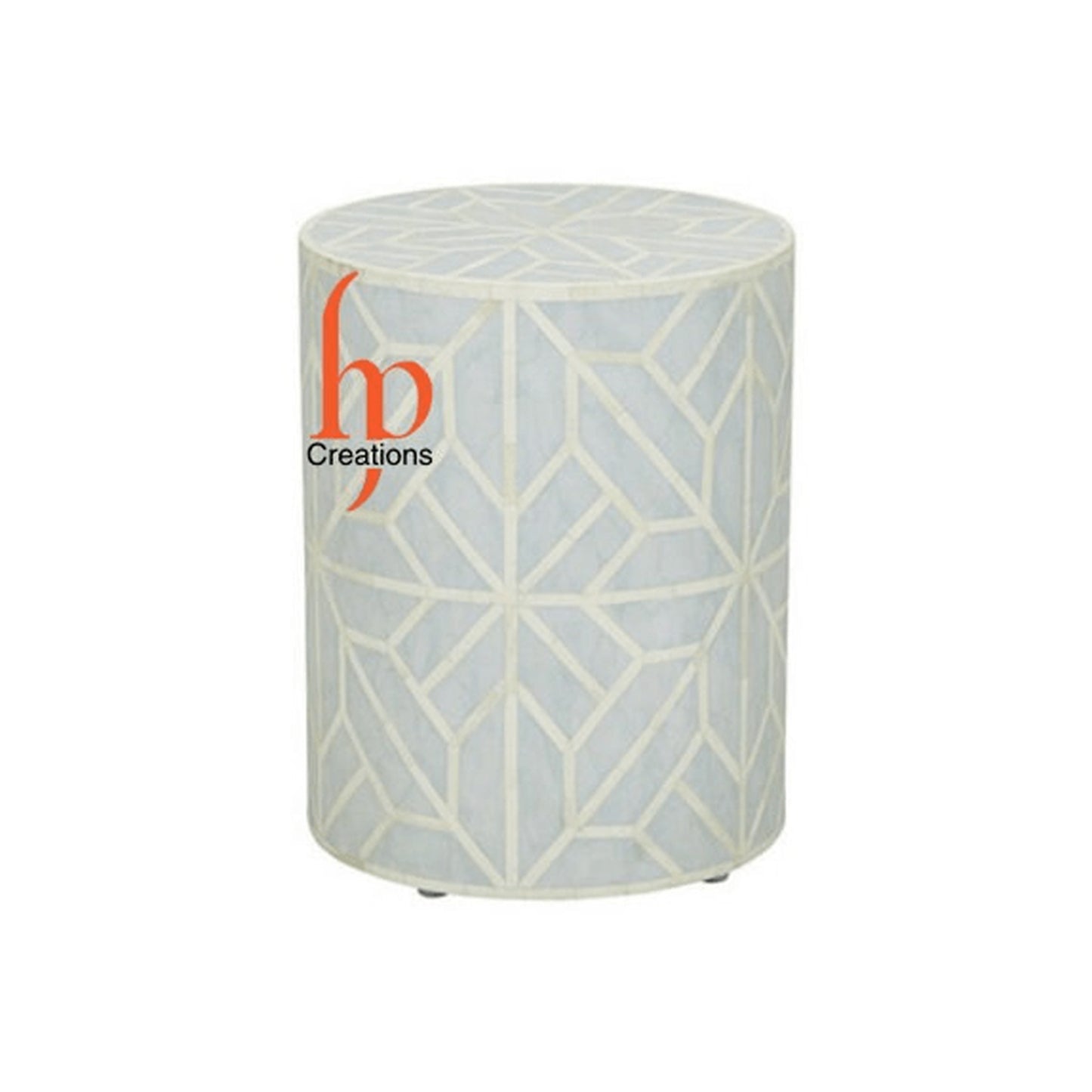 Personalized Bone Inlay Geometric Design EndTable,Drum Shape Side Table,Night Stands Available in Light Blue Light Pink & all Colors