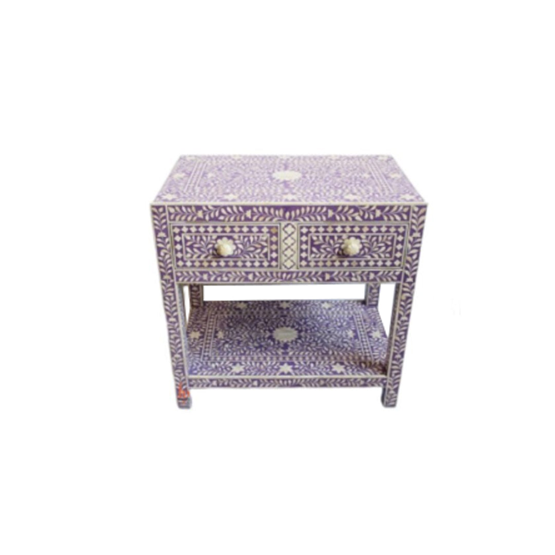 Personalized Bone Inlay Beautiful Bedside Table 2 Drawer Shelf Beautifully Crafted Floral Design