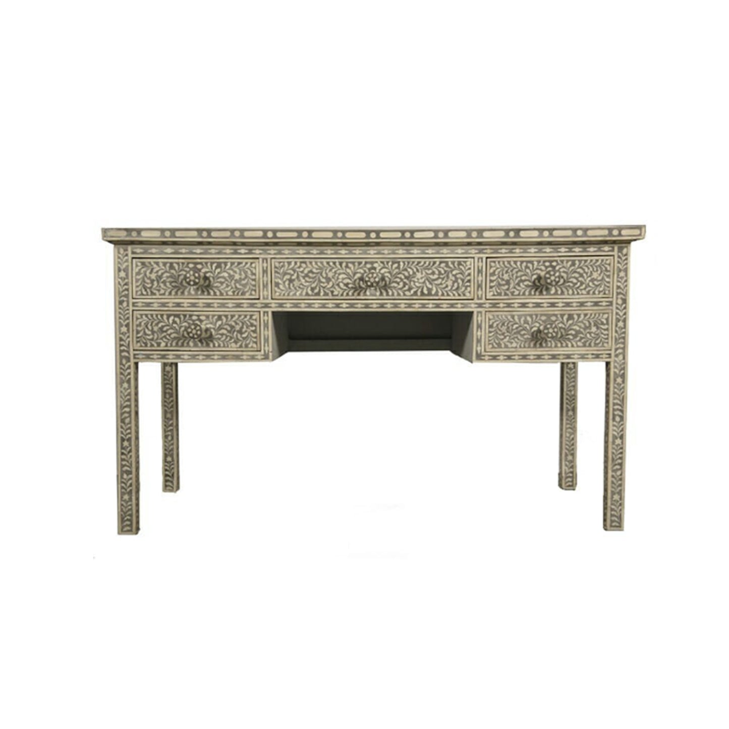 Handmade Bone Inlay Console with Five Drawer Beautifully Crafted Traditional Floral Design Best Home Decor Table
