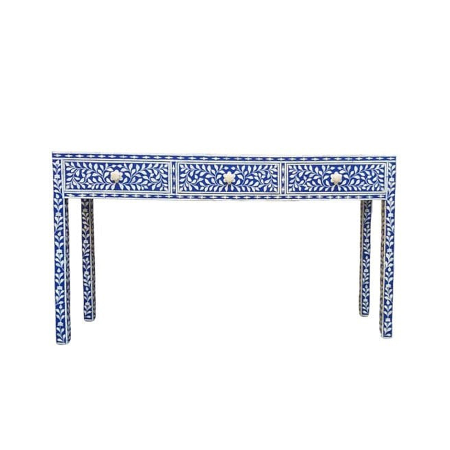 Handmade Customized Bone Inlay Floral Pattern 3 Drawer Console Table