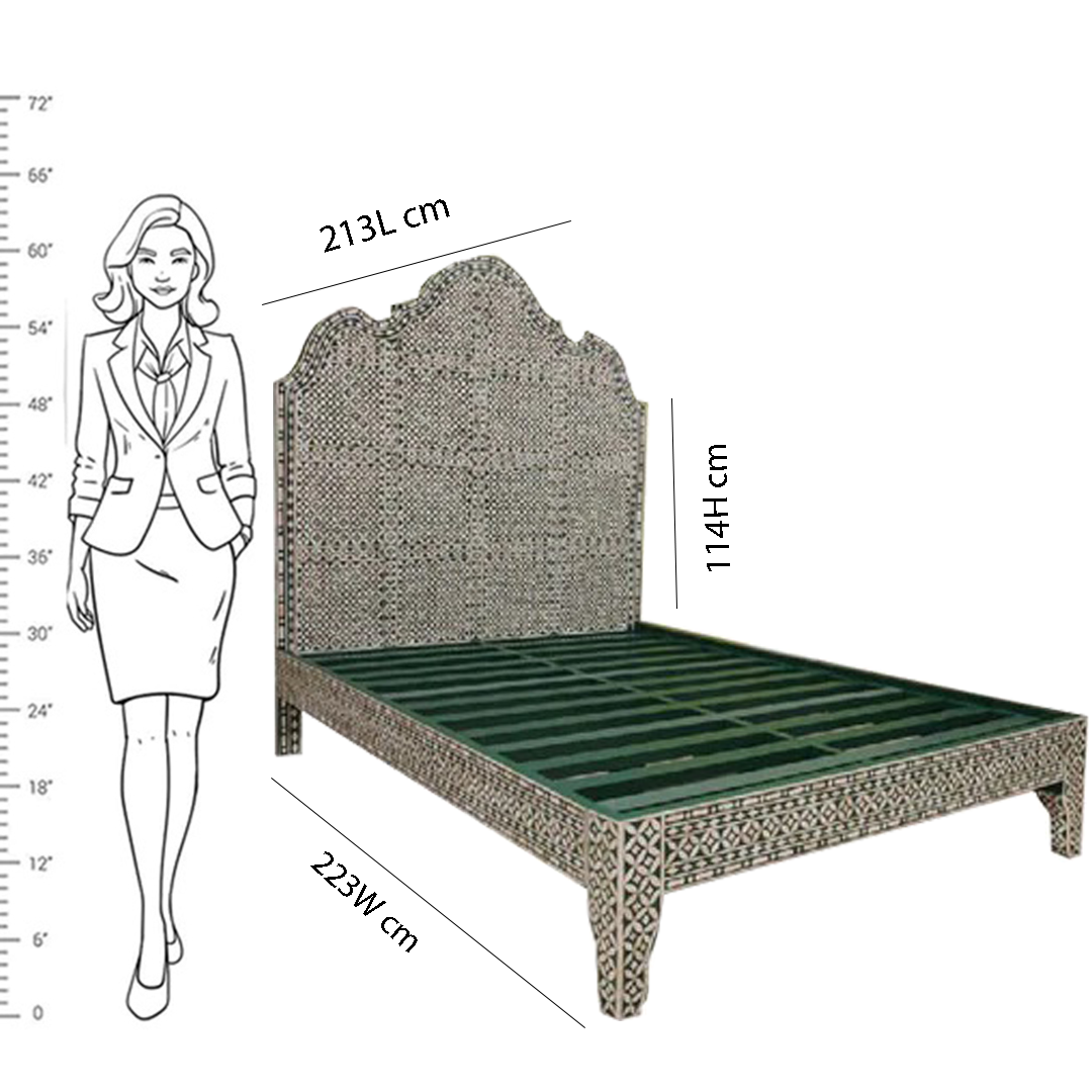 Handmade Bone Inlay King and Queen Size Bed Frame with Headboard for Bedroom Decor