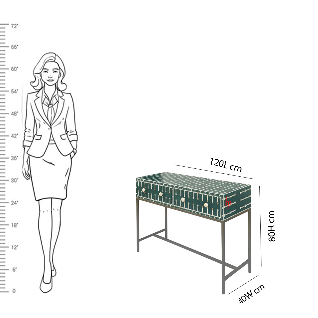 Hand-Crafted Green Console Table with Iron Base Perfect Home Décor Hallway Table