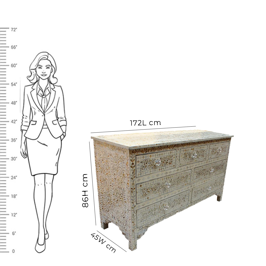 Handmade Customized Mother of Pearl Chest of 7 Drawer