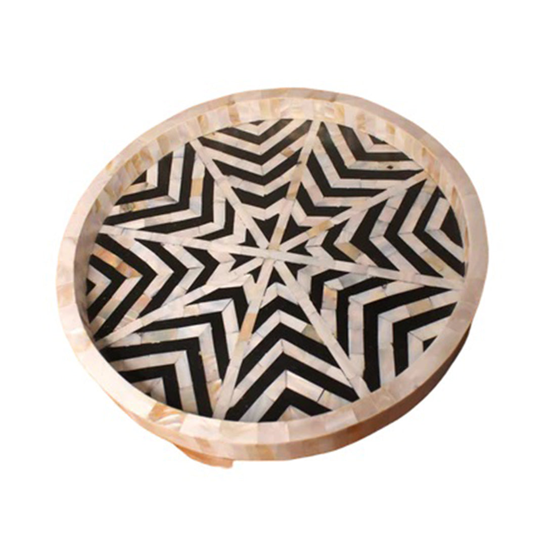 Handmade Customized Mother of Pearl Star Round Pattern Serving Tray Best Gift for Love Once