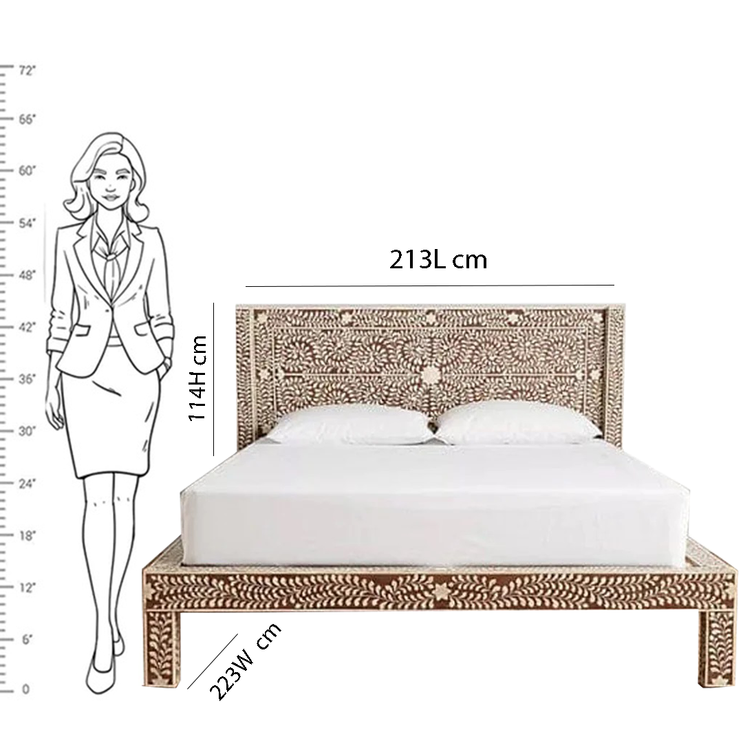 Handmade Bone Inlay King and Queen Size Bed Frame with Headboard for Bedroom Decor