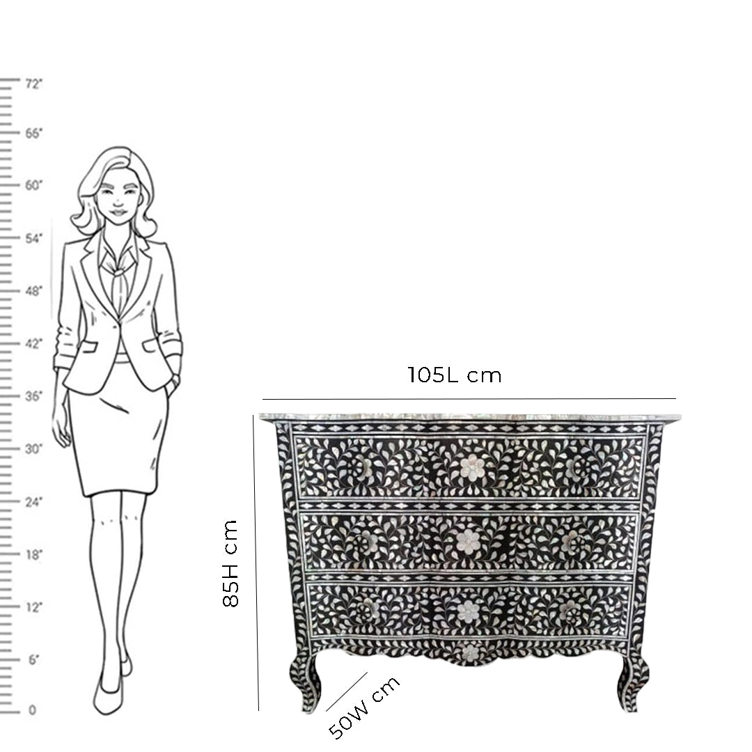 Handmade Customized Mother of Pearl Chest of 3 Drawer