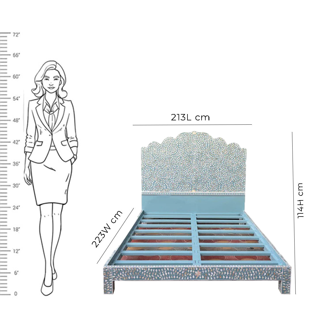Handmade Customized Mother of Pearl Floral Pattern Bed Frame with Headboard Best For Home