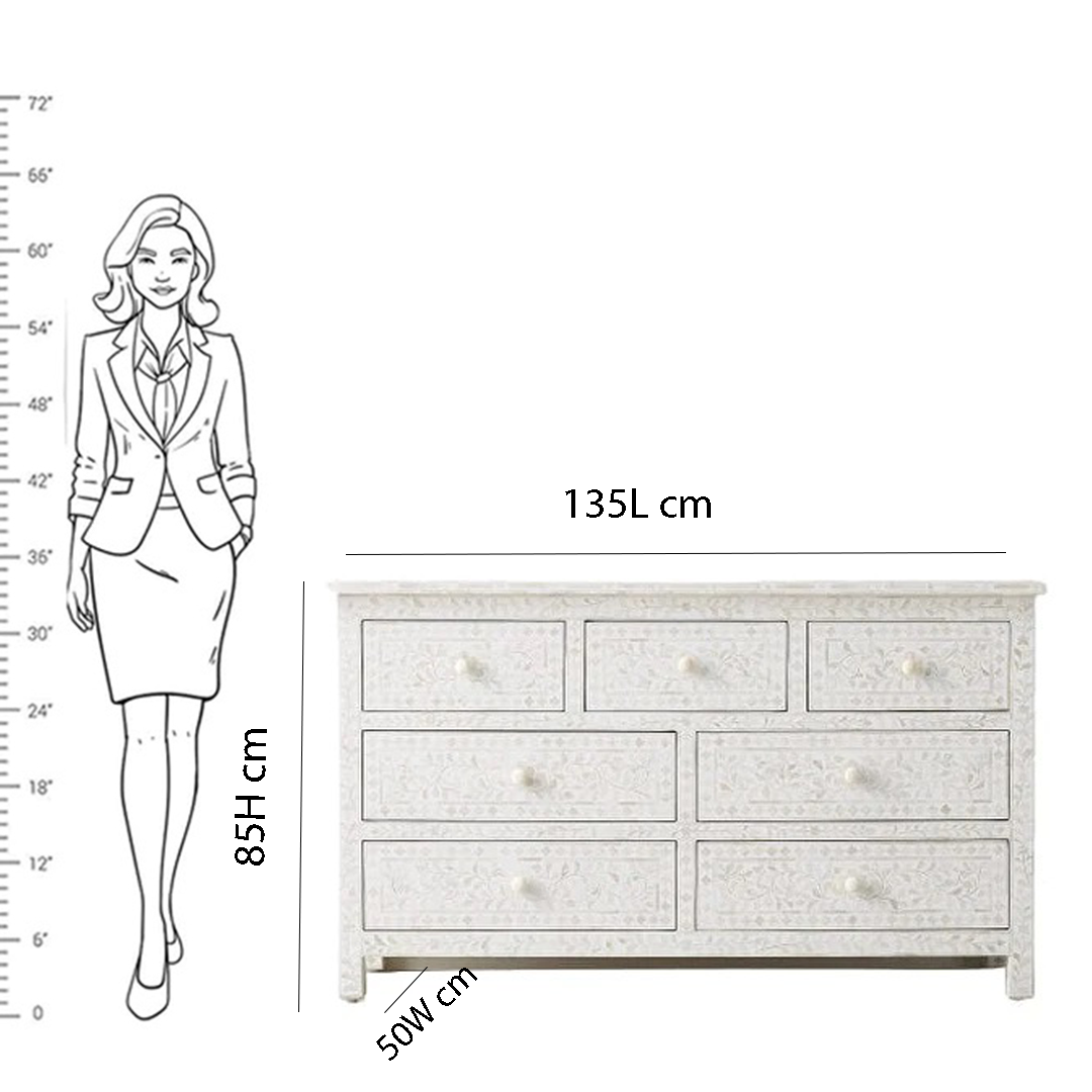 Customized Handmade Bone Inlay white Chest of 7 Drawer