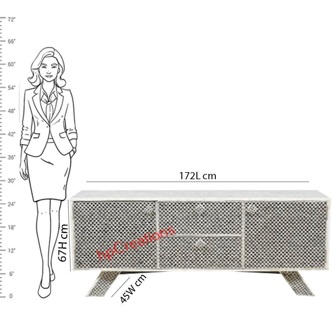 Personalized Handmade Bone Inlay Low Cabinet With Small Fish Scale Pattern