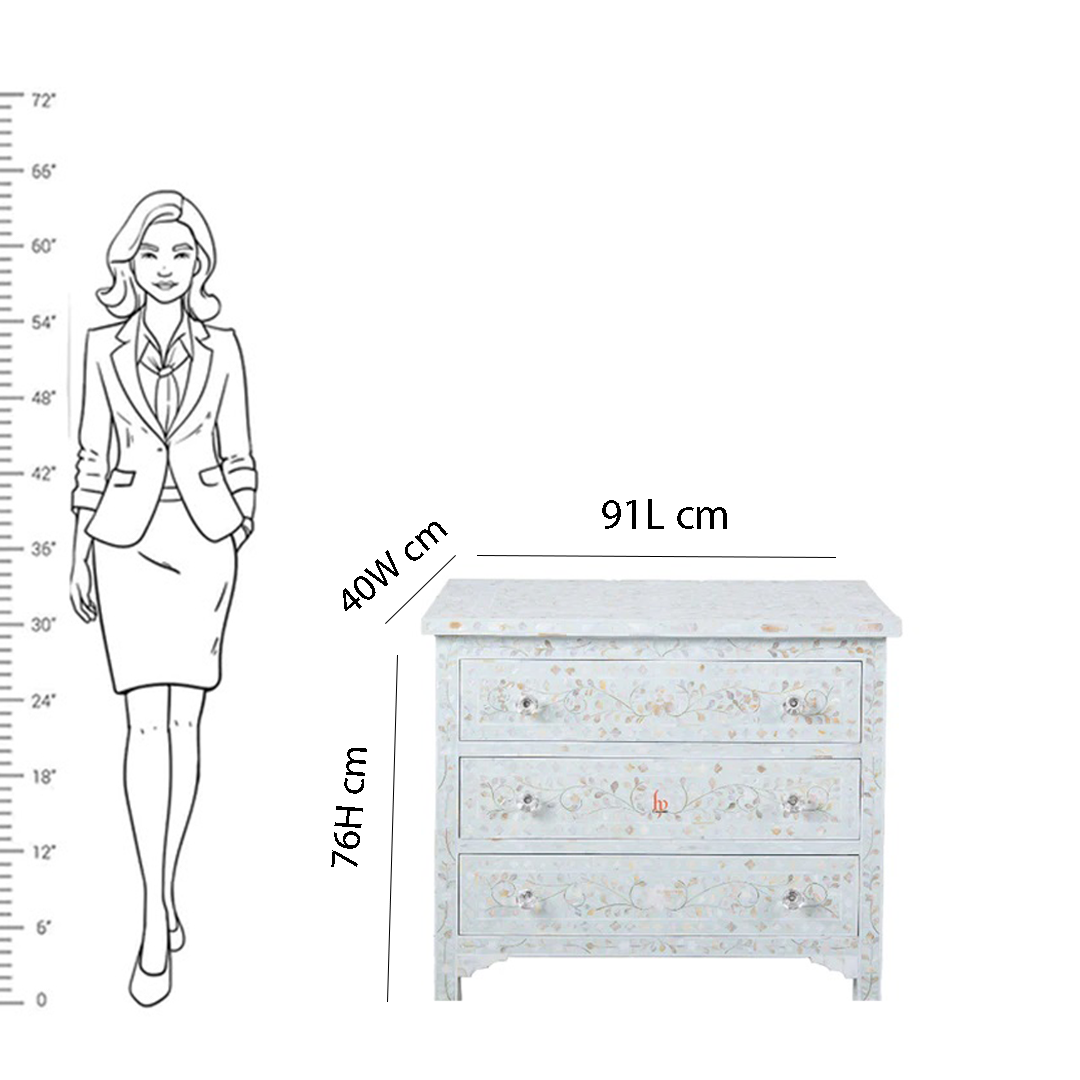 Handmade Bone Inlay Chest Of 3 Drawers Beautiful Floral Design Home Decor Inlay Furniture Decorative Living Table