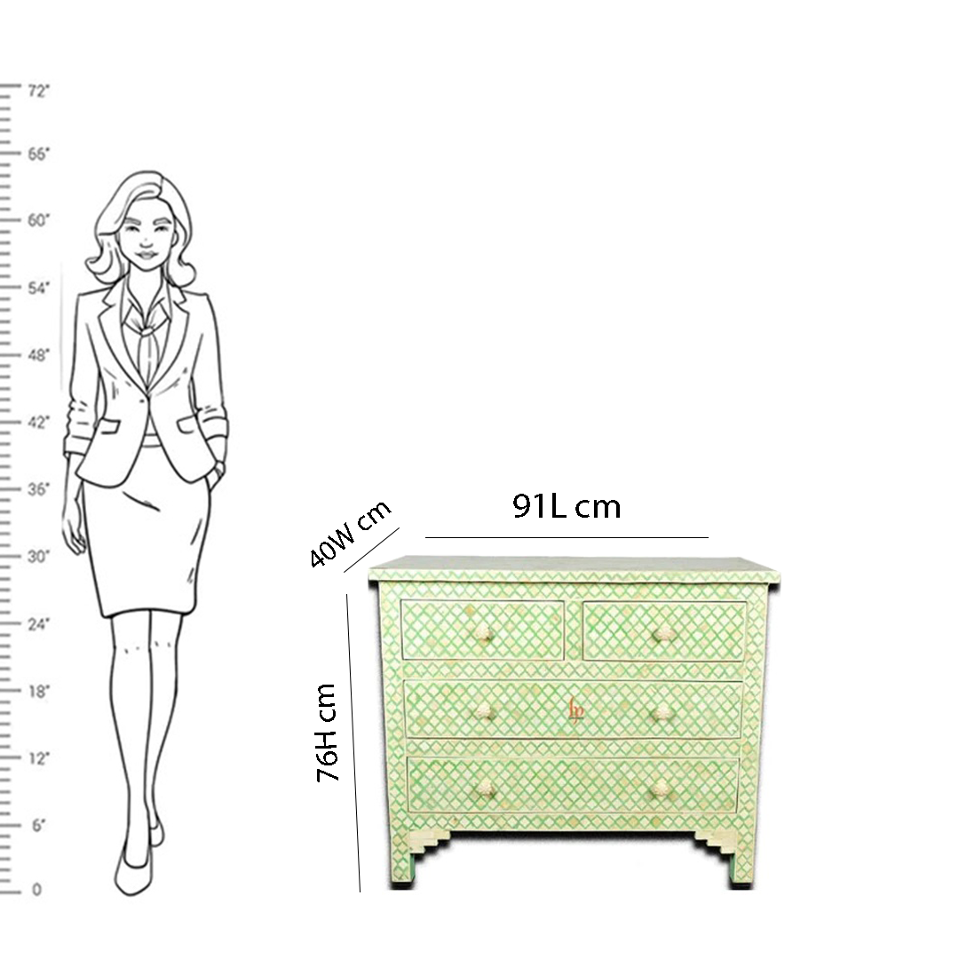 Personalized Bone Inlay Green Chest Of 4 Drawers Antique Design Modern Home Decor Inlay Furniture Perfect Storage Table