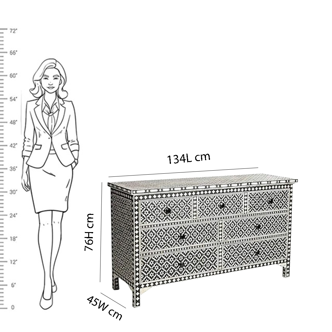 Handmade Customized Bone Inlay Chest of 7 Drawer
