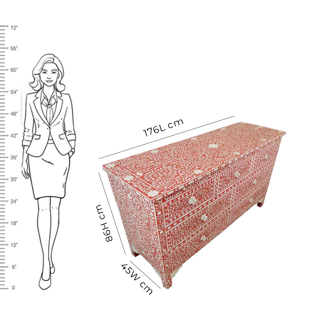 Handmade Customized Mother of Pearl Chest of 7 Drawer/Floral Pattern