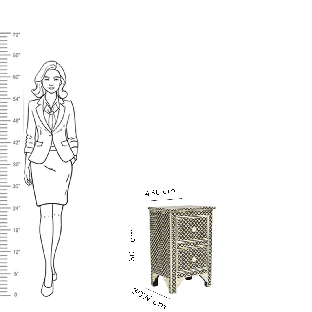 Black color Bone inlay Bedside Table Night Stand End table for Bedroom Decor Fish Scale Design