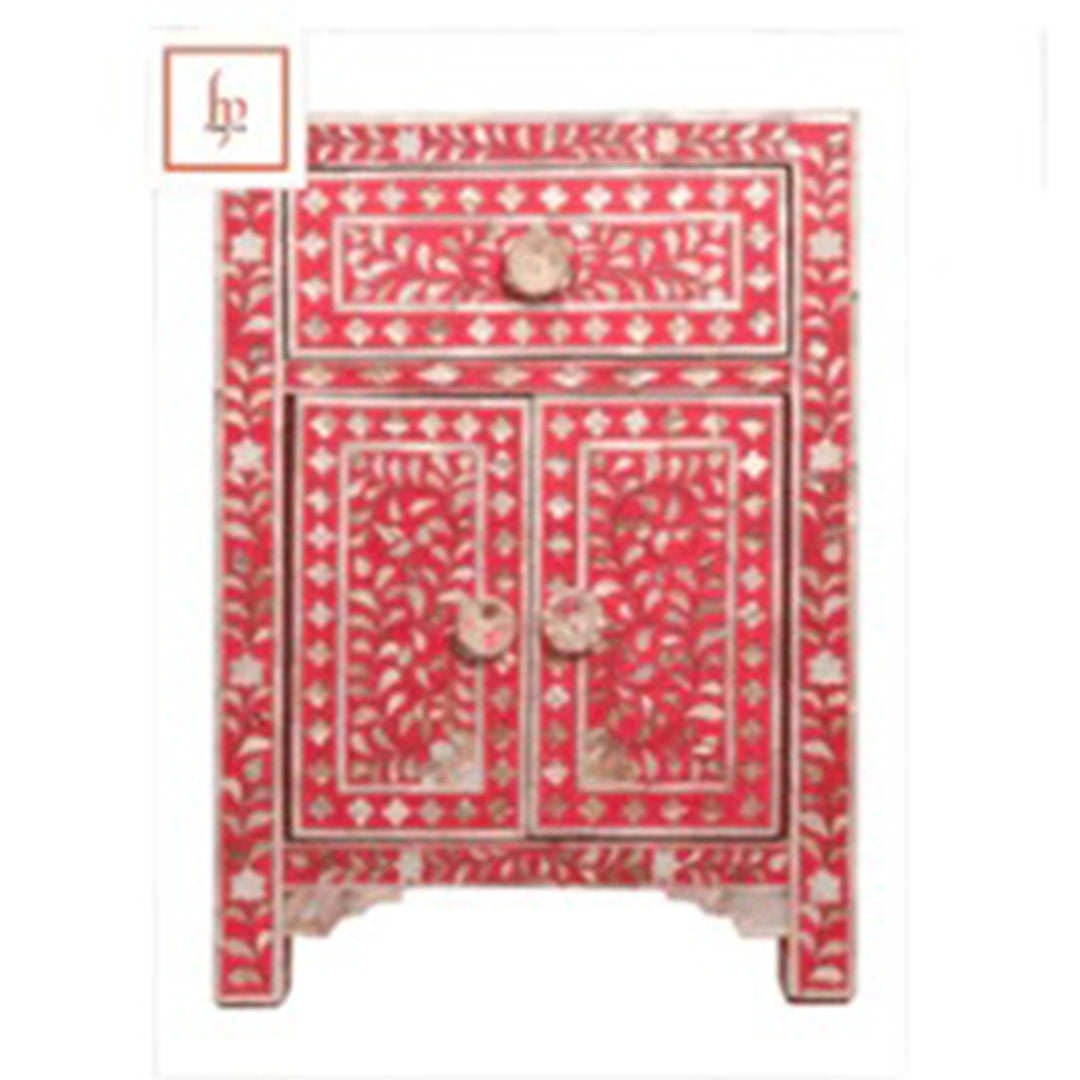 Personalized Handmade Bone Inlay Set Of 2 Bedside Tables Home Decor Furniture Attractive Floral Design Entrance Tables