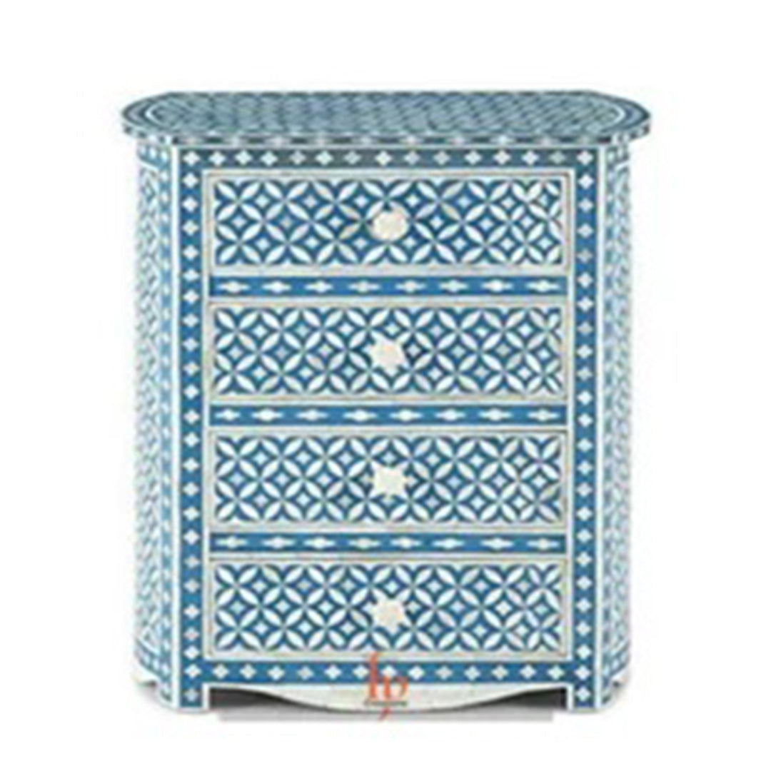 Personalized Bone Inlay 4 Drawers semi round, Geometric Pattern design Bedside