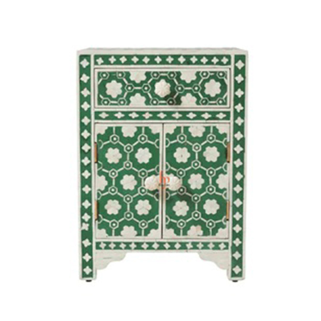 Personalized Jade Green Floral Bone Inlay Bedside Table