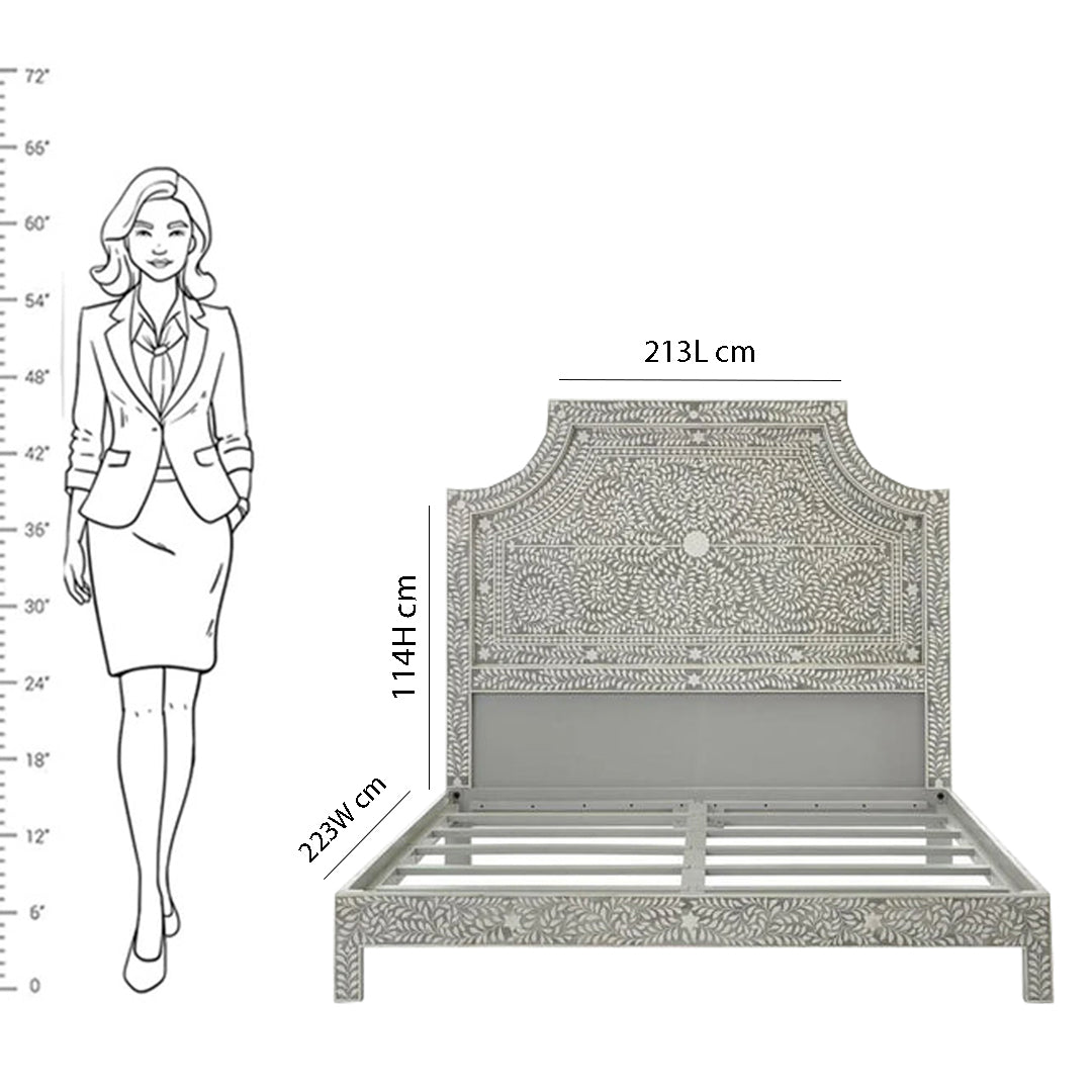 Handmade Bone Inlay King Size Bed Frame with Headboard for Bedroom Decor