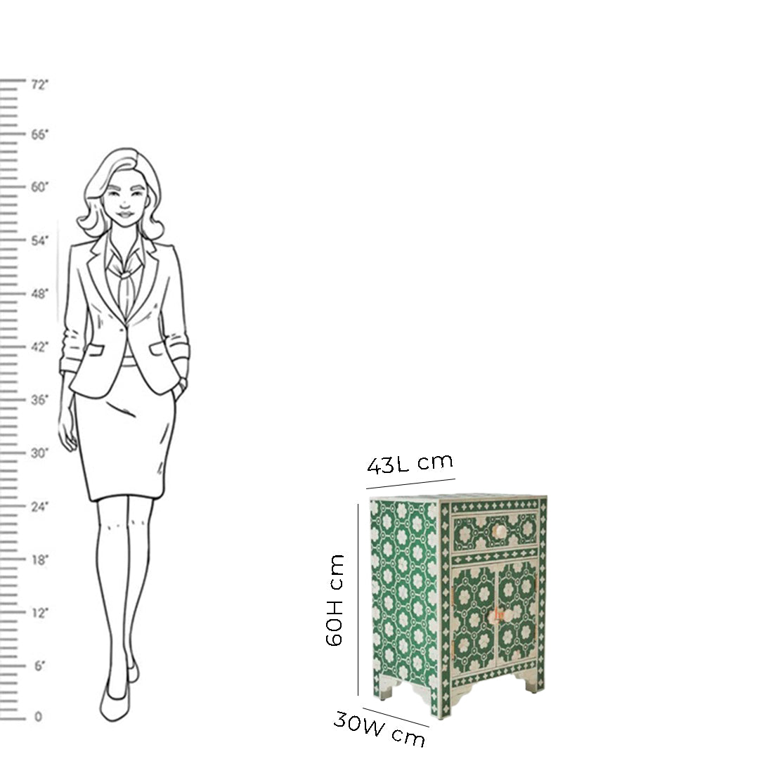 Personalized Jade Green Floral Bone Inlay Bedside Table