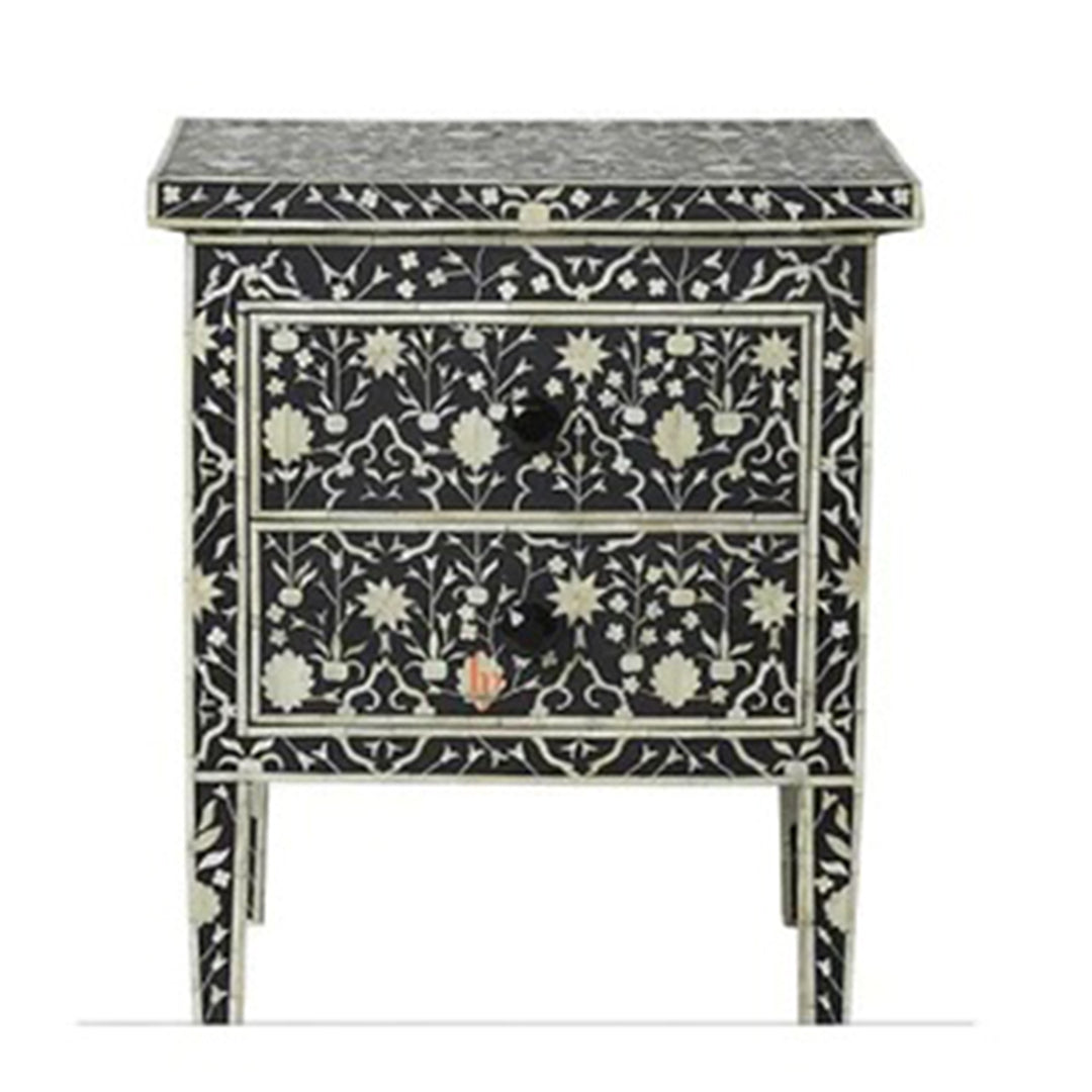 Personalized Handmade Bone Inlay Set Of 2 Bedside Tables Home Decor Furniture Attractive Floral Design Entrance