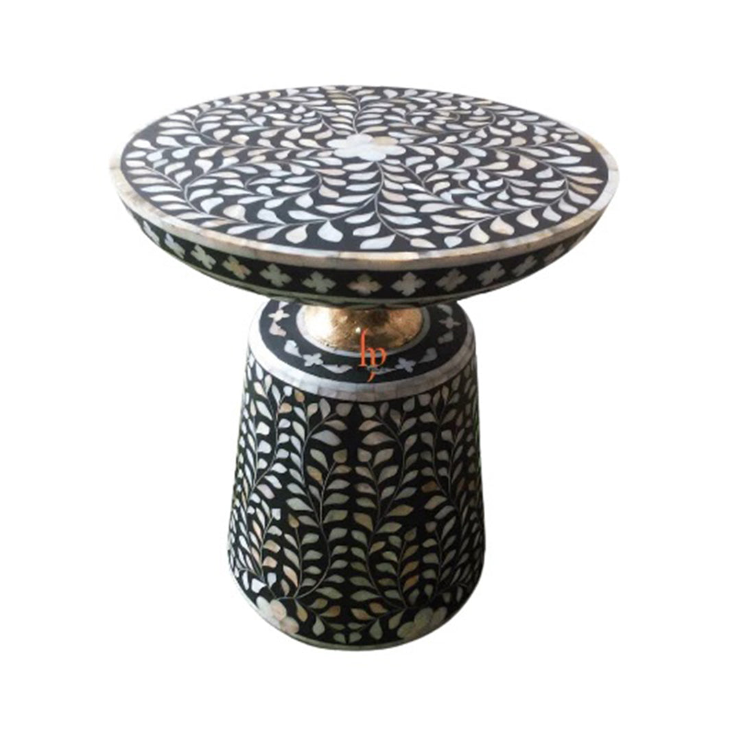 Personalized Set of 2 Mother of pearl Inlay Side Table Floral Pattern