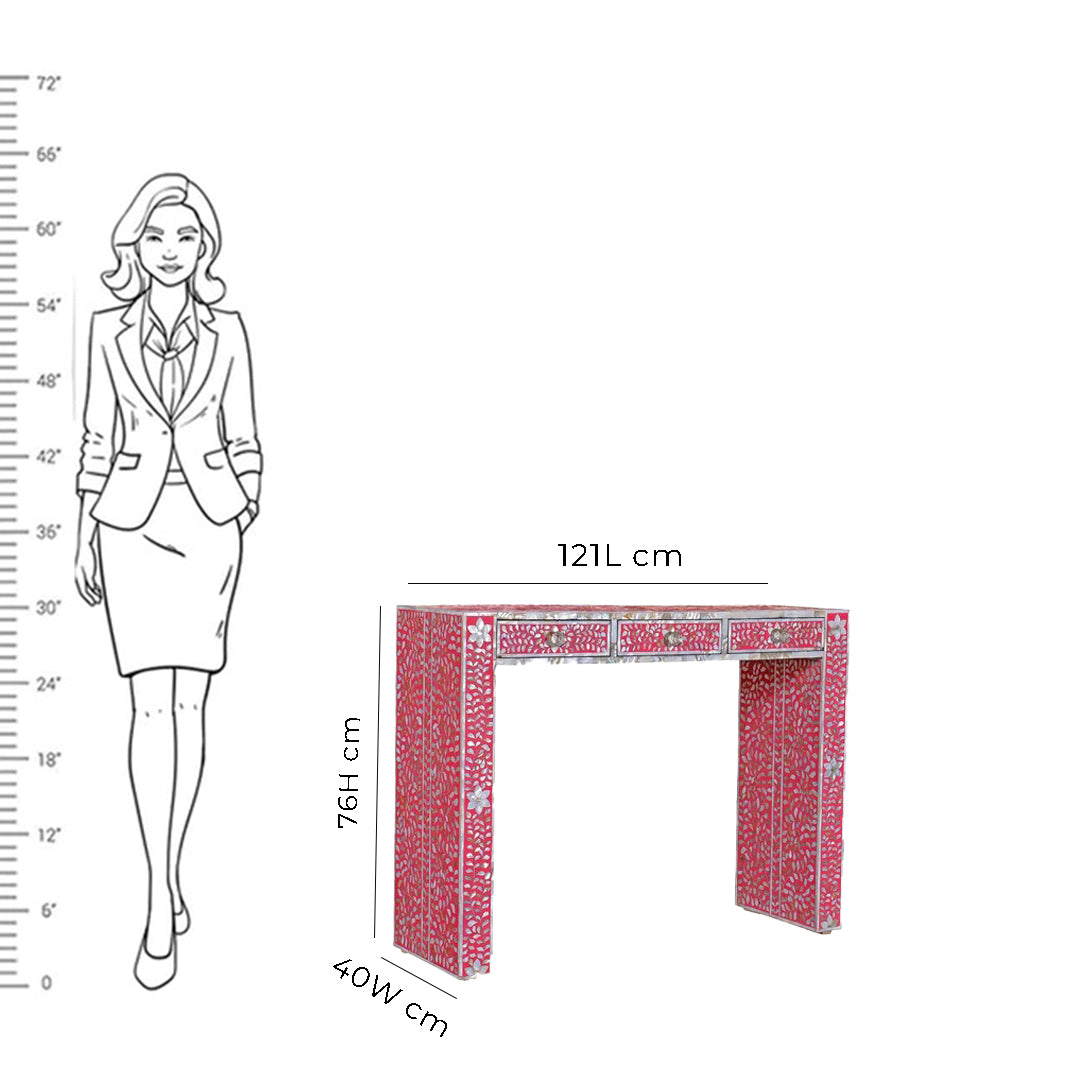 Handmade Customized Mother of Pearl 3 Drawer Console Table