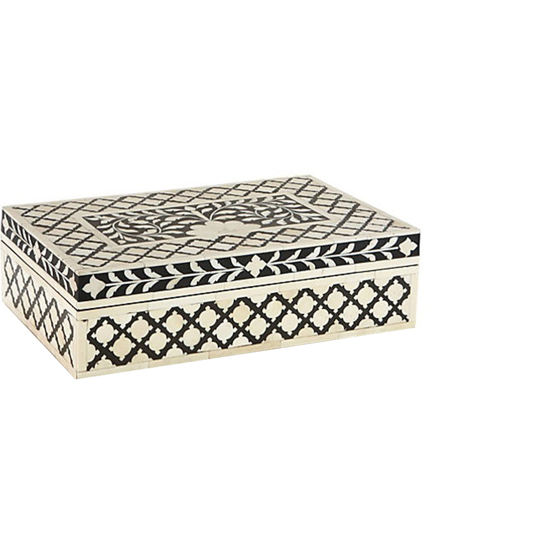 Personalized Bone Inlay Jewelry Box in Black Floral Design Trinket and Treasure Box Best Gift For Wife And Friends