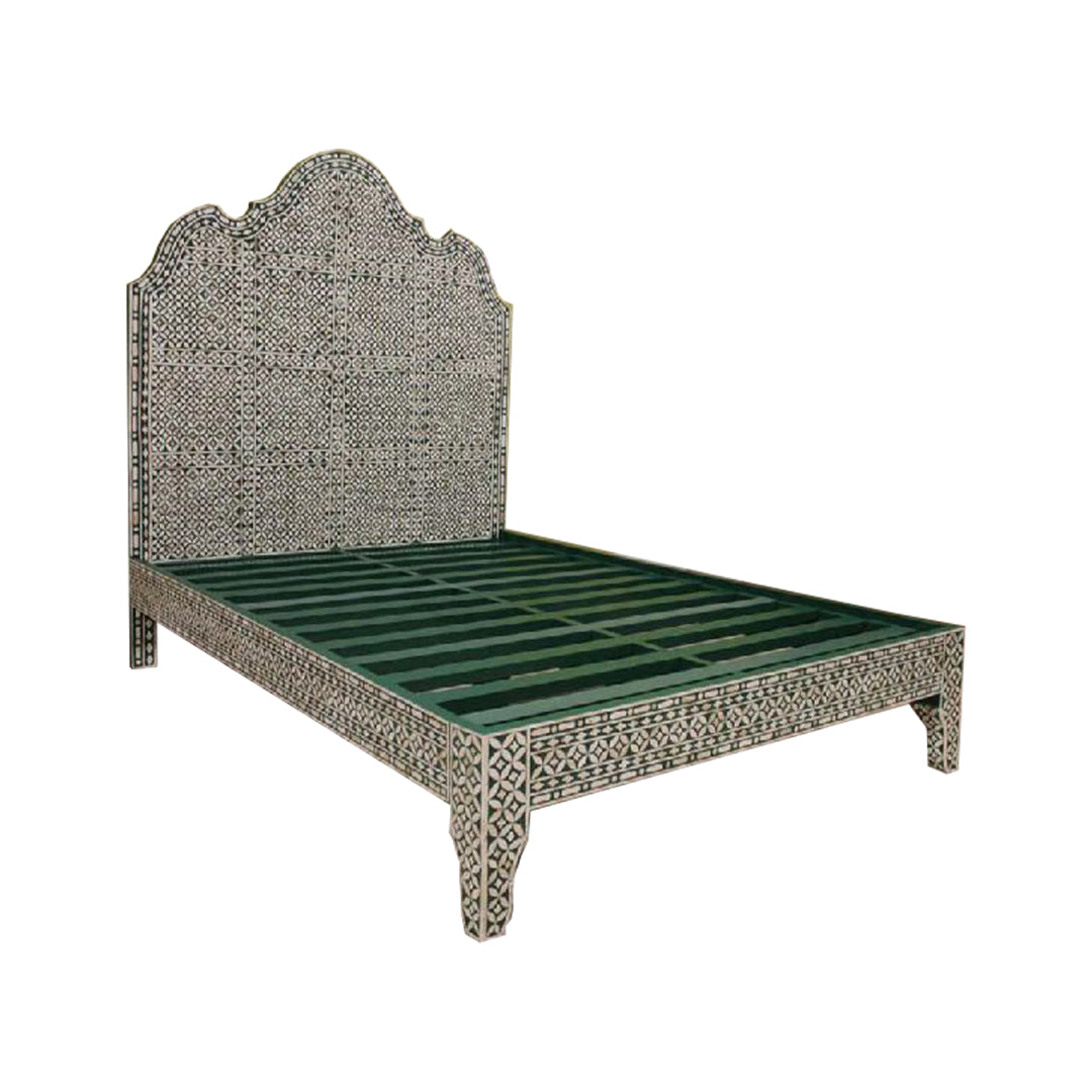 Handmade Bone Inlay King and Queen Size Bed Frame with Headboard for Bedroom Decor
